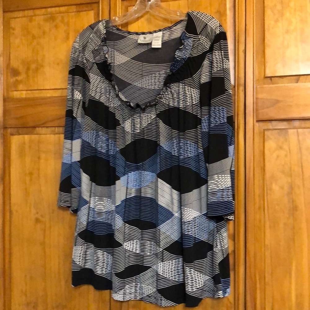 Worthington Black, Blue, White Stripe Blouse 2X